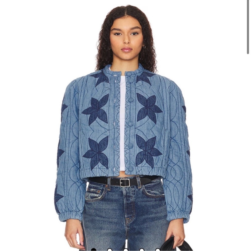 Blue Floral Quilted Women's Jacket